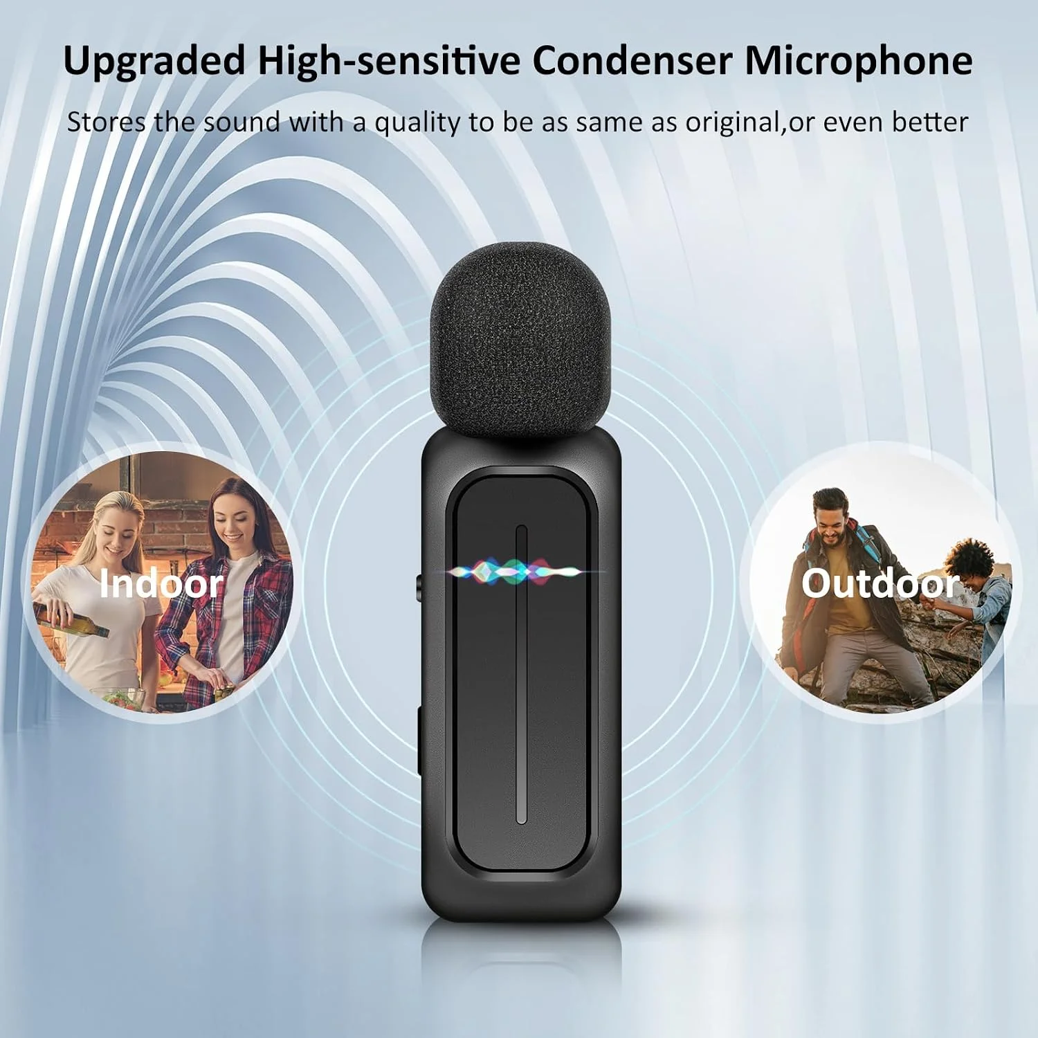 Ecomxia 2 Pcs Wireless Lavalier Microphone for iPhone iPad Android with Charging Case 7H Clip on Lapel Microphone Wireless for Video Recording Vlogging, YouTube, Interview, 3 Mode Denoise, 70ft product image 4
