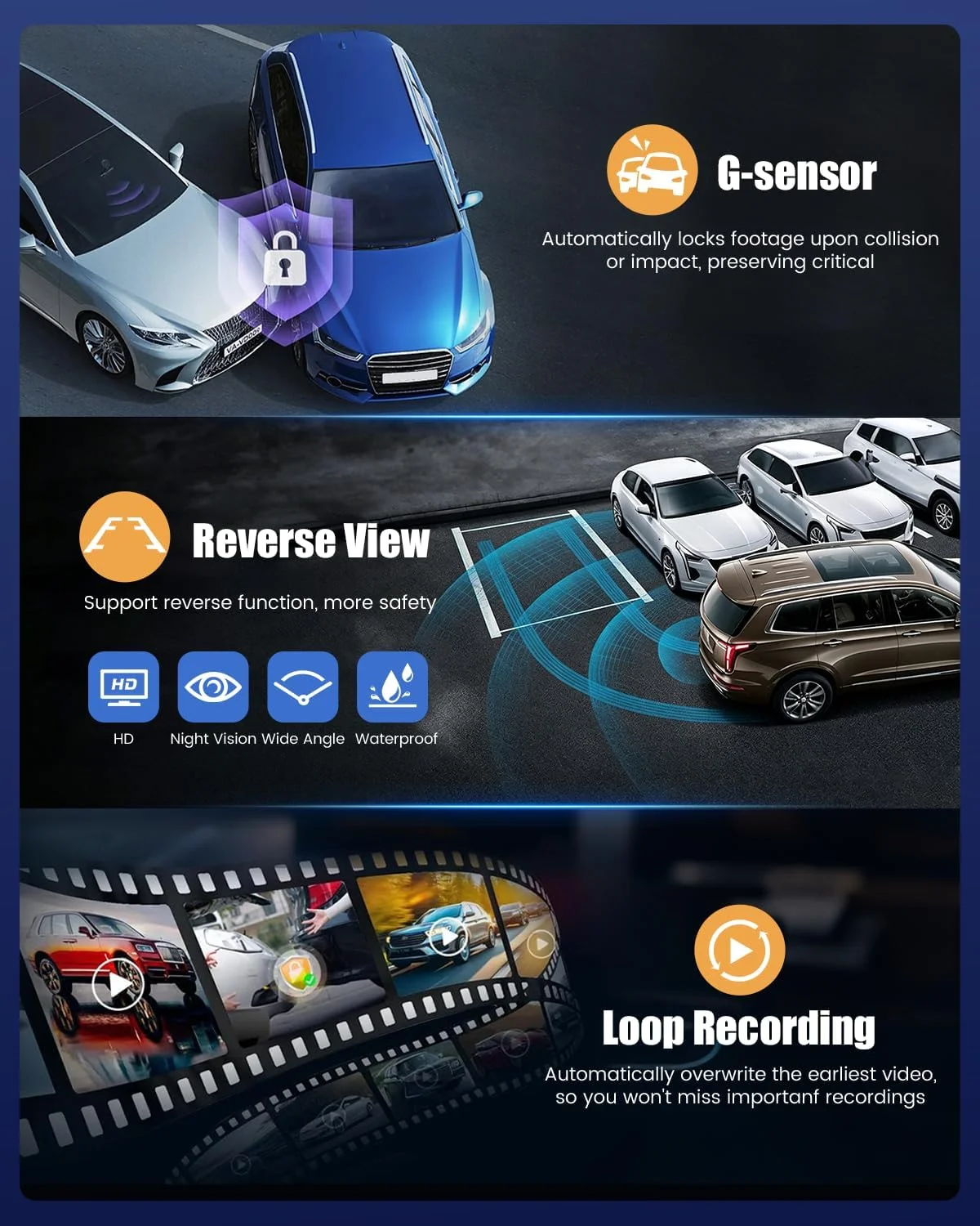 [4K+2K+2K] 9.66" IPS Touchscreen, Dash Cam Front and Rear, WiFi &APP, ADAS product image 7