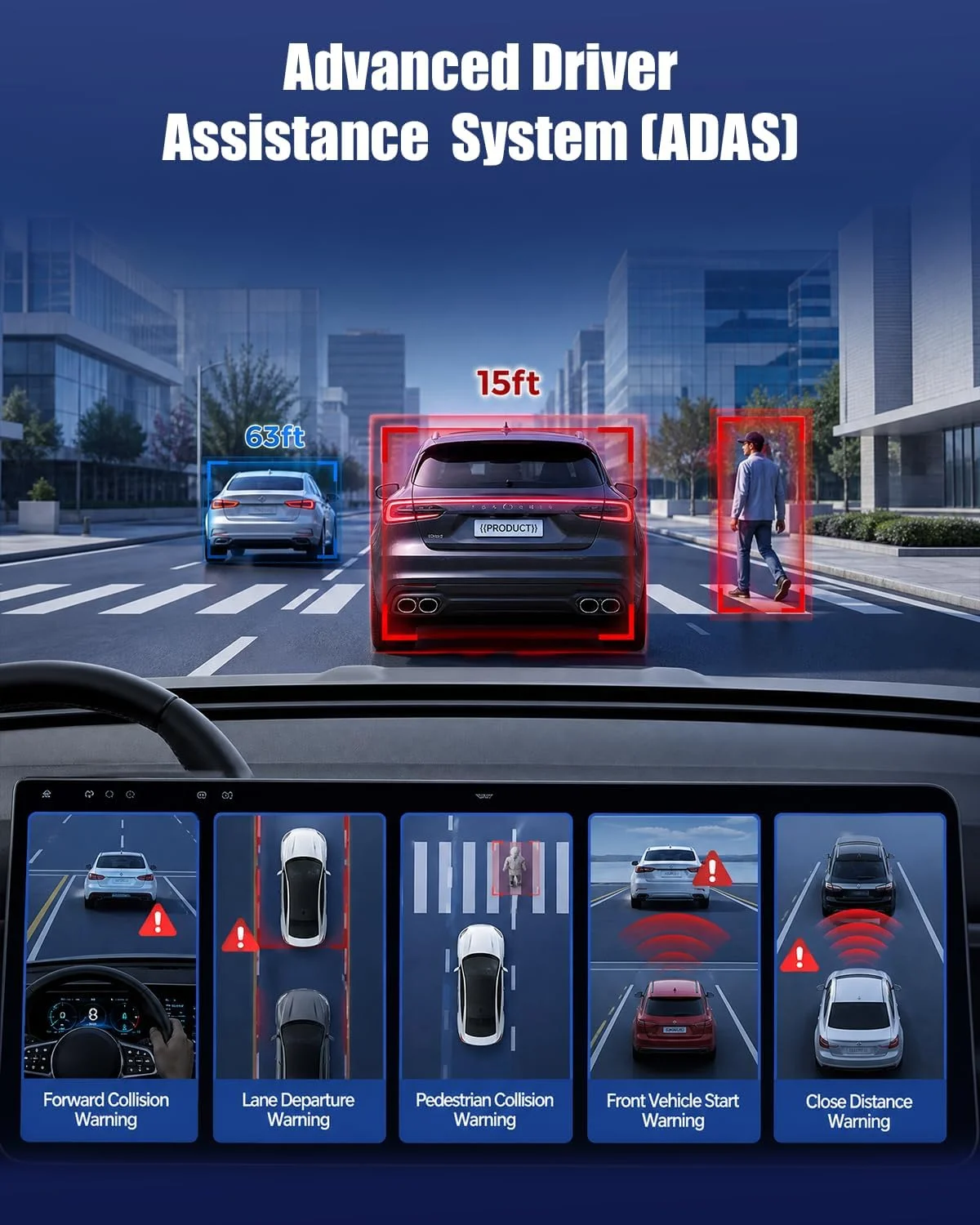 [4K+2K+2K] 9.66" IPS Touchscreen, Dash Cam Front and Rear, WiFi &APP, ADAS product image 2