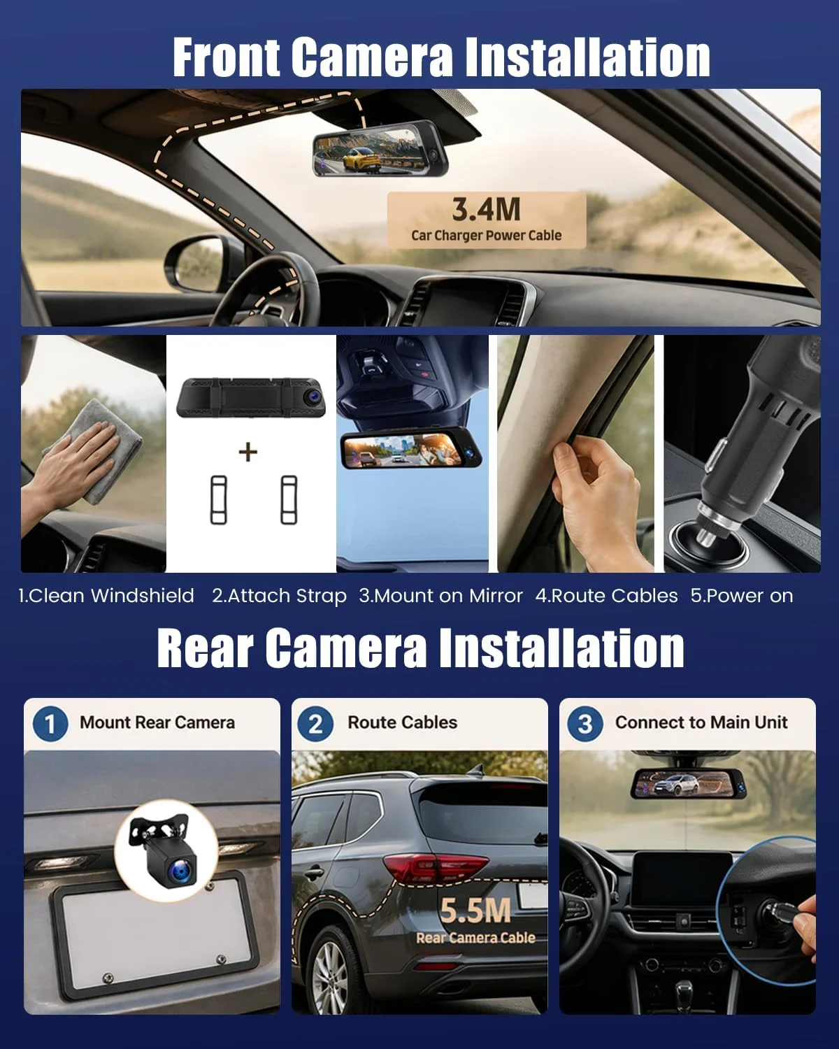 [4K+2K+2K] 9.66" IPS Touchscreen, Dash Cam Front and Rear, WiFi &APP, ADAS product image 8