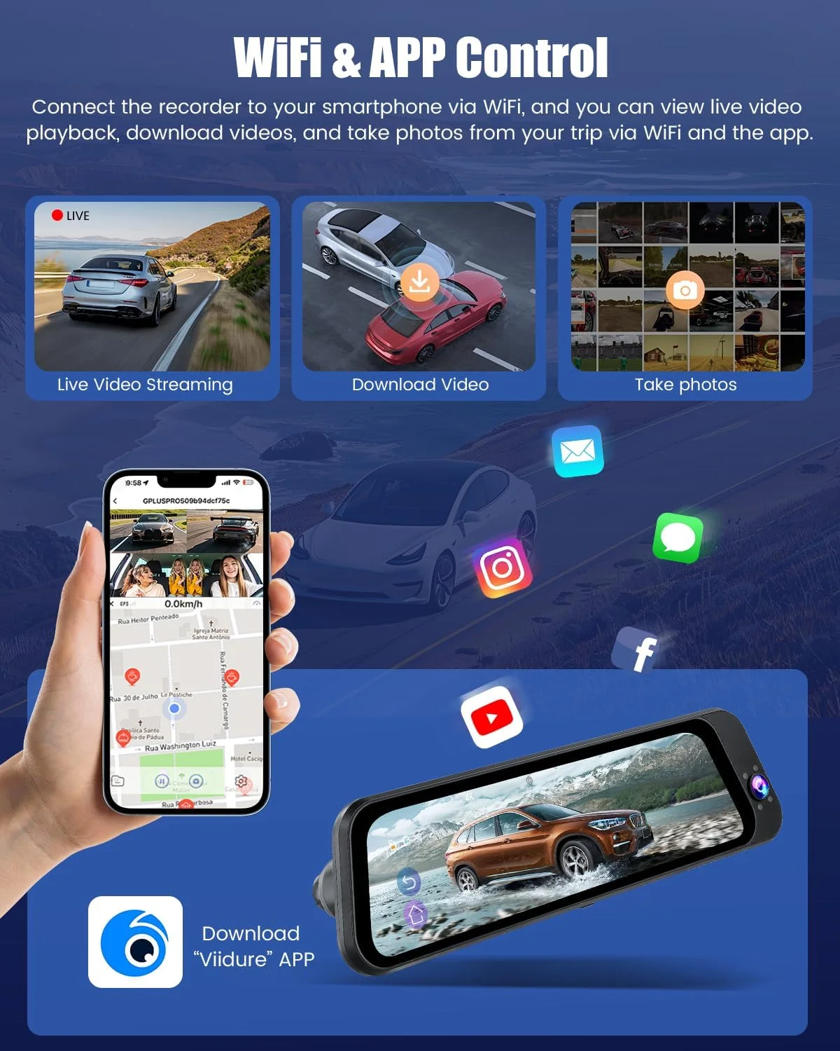 [4K+2K+2K] 9.66" IPS Touchscreen, Dash Cam Front and Rear, WiFi &APP, ADAS product image 6