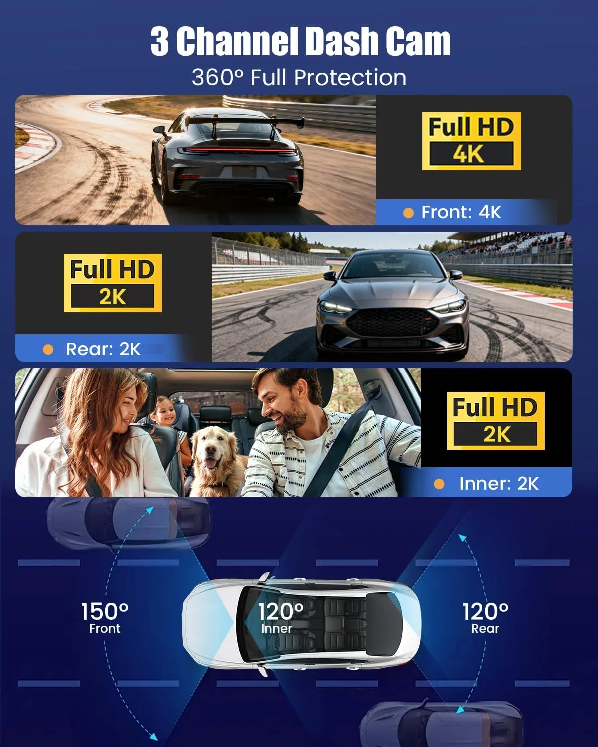 [4K+2K+2K] 9.66" IPS Touchscreen, Dash Cam Front and Rear, WiFi &APP, ADAS product image 4
