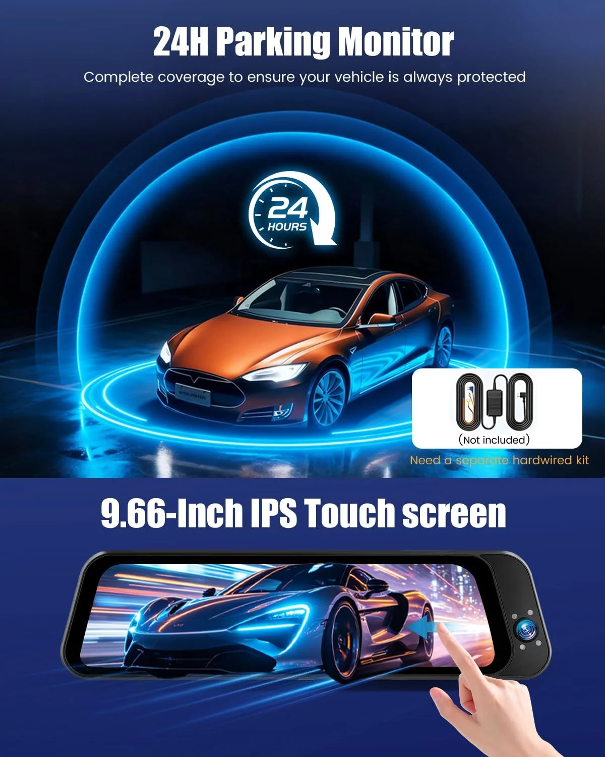 [4K+2K+2K] 9.66" IPS Touchscreen, Dash Cam Front and Rear, WiFi &APP, ADAS product image 5